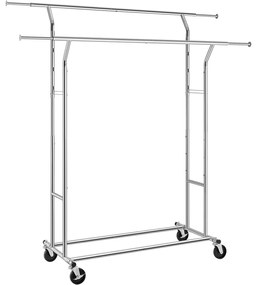Kovový stojan na šaty s kolieskami, s vysokou nosnosťou do 110 kg, strieborná farba