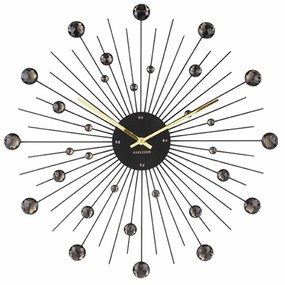 Nástenné hodiny Sunburst veľké čierne krištály ∅ 50 cm