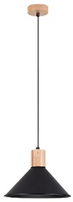 Závesné svietidlo Jaga, 1x čierne kovové tienidlo, drevo