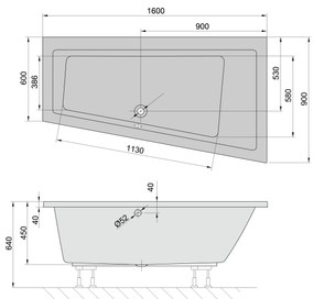 Polysan Polysan, ANDRA R asymetrická vaňa 160x90x45cm, biela, 81541