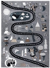Dywany Łuszczów Detský kusový koberec Fun Route Street animals grey - 120x170 cm