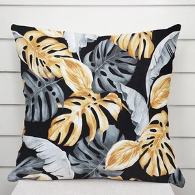 Biante Bavlnená obliečka na vankúš Sandra SA-228 Sivé a zlaté tropické listy na čiernom 40 x 40 cm
