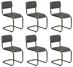 Jedálenské stoličky 6 ks, sivé, pravá koža