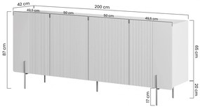 Komoda Malmi 200 cm - kašmírová / crema bianca / zlatá