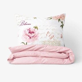 Goldea bavlnené posteľné obliečky duo - pivonky s textami s púdrovo ružovou 140 x 220 a 70 x 90 cm