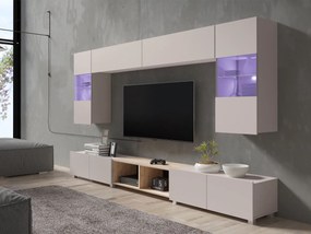 Obývacia stena Bralani XXIV, Farby: kašmír / kašmír + dub artisan, Osvetlenie: osvetlenie LED modré