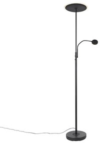 Moderná stojaca lampa čierna vrátane LED s diaľkovým ovládaním a čítacím ramenom - Strela