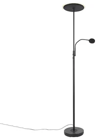 Moderná stojaca lampa čierna vrátane LED stmievateľná s čítacím ramenom - Strela