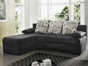 Rohová sedacia súprava Polaris, čierna látka / sivý motív kytičiek%