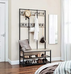 Vešiak na kabáty a botník, sivá farba, 184x100x40cm