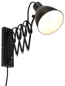 Priemyselná nástenná lampa čierna s nastaviteľným ramenom - Merle