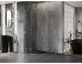 Mexen Lunar, L výklopný polkruhový sprchový kút 80 x 80 cm, 8mm číre sklo, zlatý profil, 833L-080L-080P-50-00