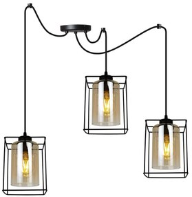 Závesné svietidlo Hella Cage Spider, 3x medové sklenené tienidlo v kovovom ráme