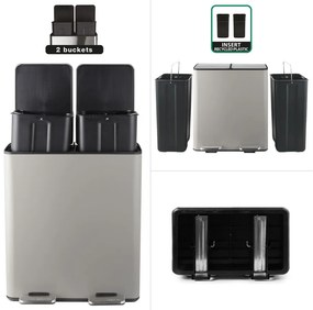 Taupe oceľový odpadkový kôš 2x20 l na triedený odpad/nášľapný Aliya – Spirella