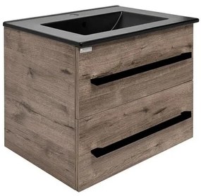 Kúpeľňová skrinka s čiernou úchytkou a umývadlom SAT Cube Way 60x53x46 cm dub Wellington mat CUBE46C602DWMODC, 1 ks