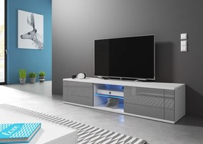 TV stolík Hit 140 cm s LED osvetlením biely/sivý lesk