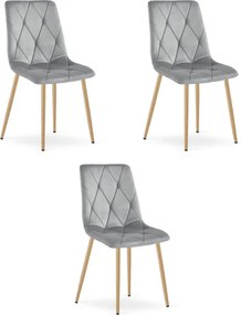Set troch jedálenských stoličiek LIBRA zamatové, svetlosivé / hnedé nohy (3 ks)