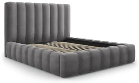 Sivá čalúnená dvojlôžková posteľ s úložným priestorom s roštom 180x200 cm Kelp – Micadoni Home
