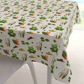 Biante Detský bavlnený štvorcový obrus Sandra SA-609 Žabky a slimáky na bielom 80x80 cm