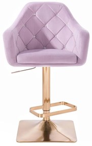 LuxuryForm DESIGN Barová stolička ROMA VELUR na zlatej hranatej podstave - levanduľa
