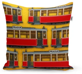 Sablio Vankúš Pražské historické električky Žltý Pattern - 40x40 cm