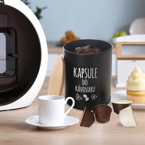 Dóza na potraviny, plechová, čierna, s bambusovým vekom, KAPSLE DO KÁVOVARU