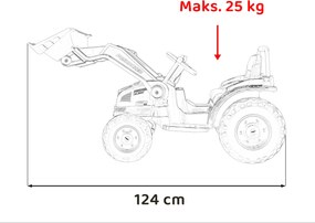 Ramiz Detský bager-traktor na batérie červený + pohyblivé rameno s lyžicou + diaľkové ovládanie + pomalý štart + FM rádio + LED