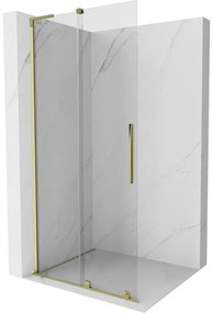 Mexen Velar L, posuvná sprchová zástena Walk-in 90 x 200 cm, 8mm číre sklo, zlatá lesklá, 871-090-003-03-50
