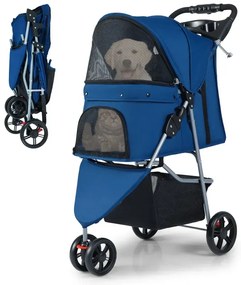 Faltbarer Haustierwagen leichter Katzen-Spazierwagen mit verstellbarem Sonnendach Blau