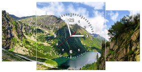 Gario Obraz s hodinami Morské oko v Tatrách - 3 dielny Rozmery: 90 x 70 cm