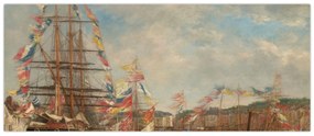 Obraz - Eugène Boudin, Festival in the Harbor of Honfleur, reprodukcia (120x50 cm)