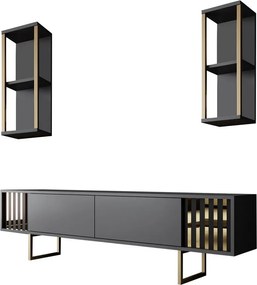 TV stolík s policami Antracitová a zlatá línia