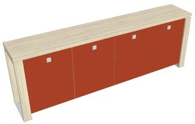 Nízka skriňa Verno+ S 260 x 46 x 90 cm, sklenené dvere, agát / oranžová