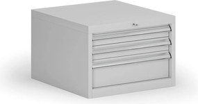 Závesný dielenský box k stolu G8, 3 zásuvky, 560 x 600 x 383 mm, sivá