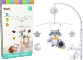 LEAN Toys Detský kolotoč na posteľ Plyšový mýval Grey Melody