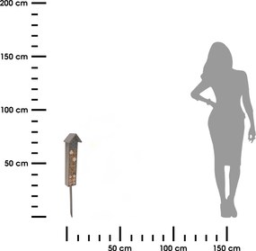 Zapichovací domček pre hmyz Bugs 2, 12x78x8,5 cm, borovicové drevo, sivá
