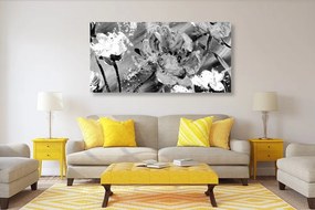 Obraz maľba kvetov v čiernobielom prevedení - 120x60