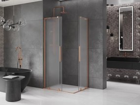 Mexen Velar L Duo, sprchový kút s posuvnými dverami 90 x 80 cm, 8mm sklo námraza, medená matná, 871-090-080-02-33-65
