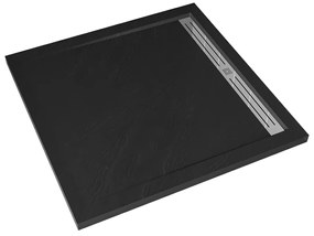 Cerano Docia, štvorcová sprchová vanička 80x80 cm, sifón + nerezový kryt, čierna, CER-CER-LMR88