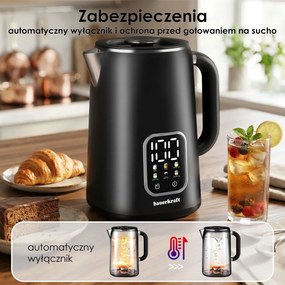 Bauerkraft Inteligentná bezdrôtová rýchlovarná kanvica – 1,7l čierna