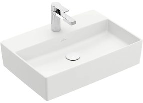 VILLEROY &amp; BOCH Memento 2.0 obdĺžnikové umývadlo na dosku s otvorom, bez prepadu, 600 x 420 mm, Stone White, s povrchom CeramicPlus, 4A0761RW