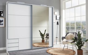 Šatníková skriňa so zrkadlom Emden, 225 cm, biela