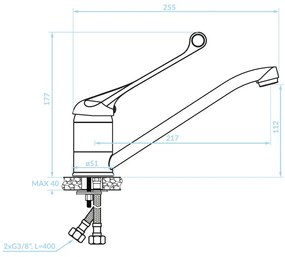 Kuchinox Madera, drezová batéria s lekárskou pákou, chrómová, LAV-BQM_06MD