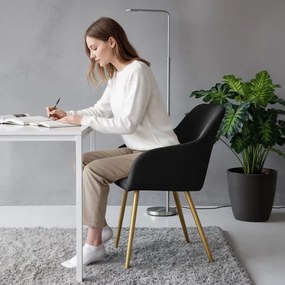 Sada šiestich jedálenských stoličiek ESTELLE zamatové, čierne / zlaté nohy (6 ks)