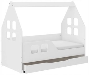 Okúzľujúca detská posteľ so šuflíkom 160 x 80 cm bielej farby v tvare domčeka
