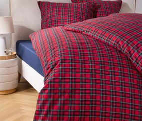 Posteľná bielizeň z česanej bavlny, červené káro, štandardná veľkosť