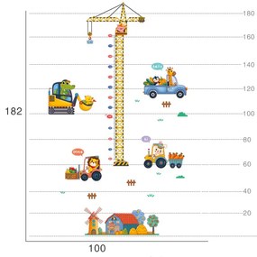 Samolepka na stenu "Detský meter - Žeriav so zvieratkami" 100x182cm