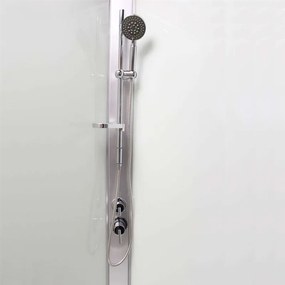 Mereo, Sprchový box 100x100 cm, štvrťkruh, so strieškou, s vaničkou, satin ALU, sklo Point, zadne steny biele, MER-CK35162KMSW