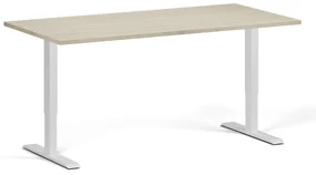 Výškovo nastaviteľný stôl, 160x80 cm, 2 motory, biela podnož, dub prírodný
