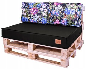 Golden Garden Paletové sedenie GG22 podsedák a vankúš 120cm x 80cm x 15cm Čierne s kvietkami